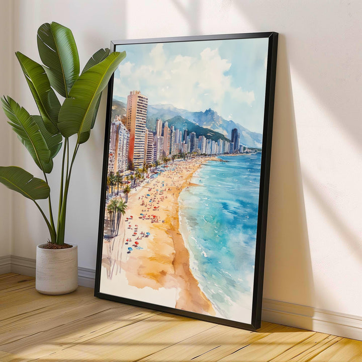 Benidorm Spain Watercolor Painting Spanish City Art Benidorm Print Scenic Beach Resort Decor Gift for Spain Lovers