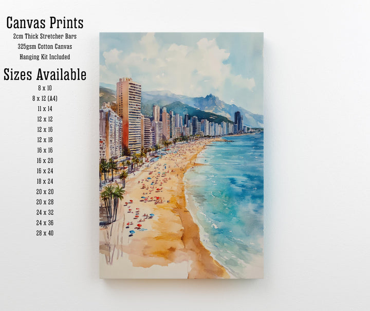 Benidorm Spain Watercolor Painting Spanish City Art Benidorm Print Scenic Beach Resort Decor Gift for Spain Lovers