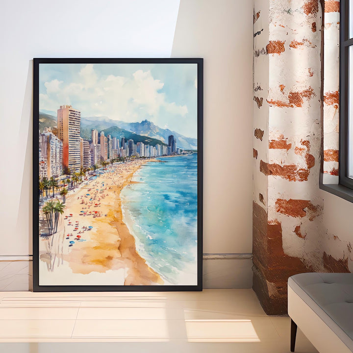 Benidorm Spain Watercolor Painting Spanish City Art Benidorm Print Scenic Beach Resort Decor Gift for Spain Lovers