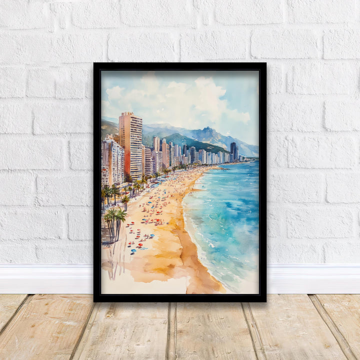 Benidorm Spain Watercolor Painting Spanish City Art Benidorm Print Scenic Beach Resort Decor Gift for Spain Lovers