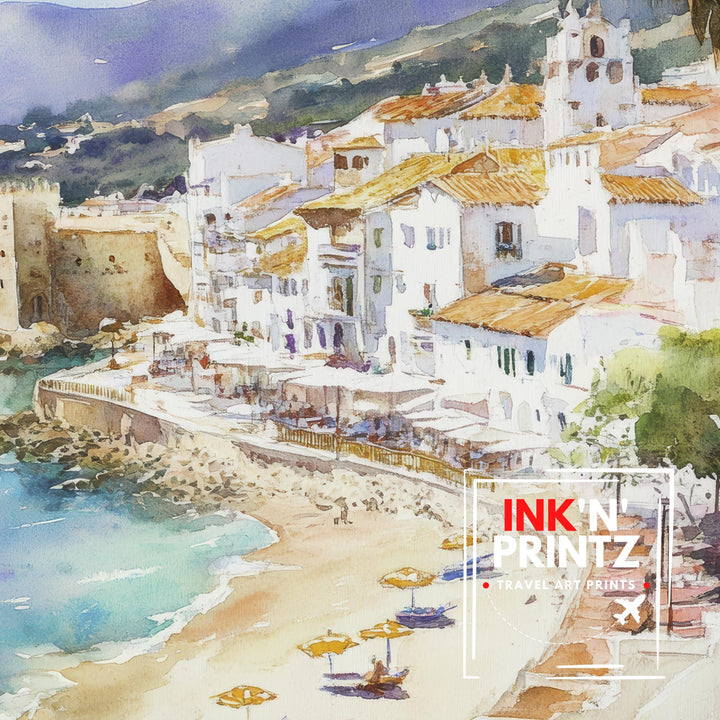 Costa del Sol Watercolor Painting Spain Beach Art Costa del Sol Print Scenic Mediterranean Decor Gift for Spain Lovers