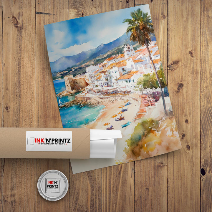 Costa del Sol Watercolor Painting Spain Beach Art Costa del Sol Print Scenic Mediterranean Decor Gift for Spain Lovers