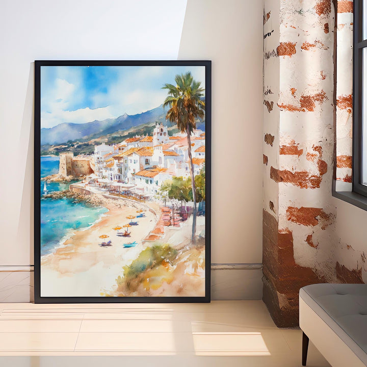 Costa del Sol Watercolor Painting Spain Beach Art Costa del Sol Print Scenic Mediterranean Decor Gift for Spain Lovers