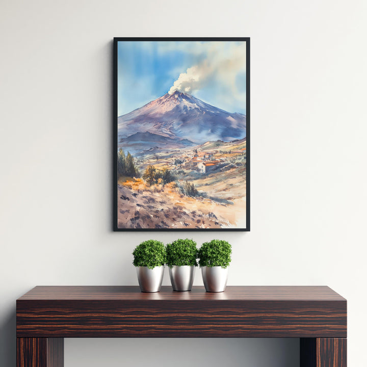 Mount Etna Watercolor Painting Sicily Volcano Art Mount Etna Print Scenic Mountain Decor Gift for Sicily Lovers