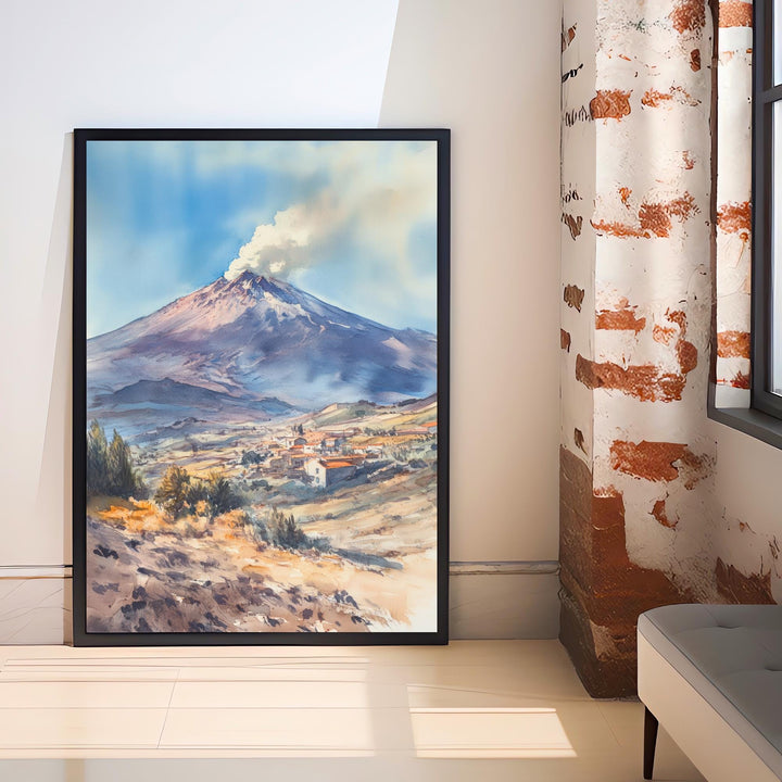 Mount Etna Watercolor Painting Sicily Volcano Art Mount Etna Print Scenic Mountain Decor Gift for Sicily Lovers