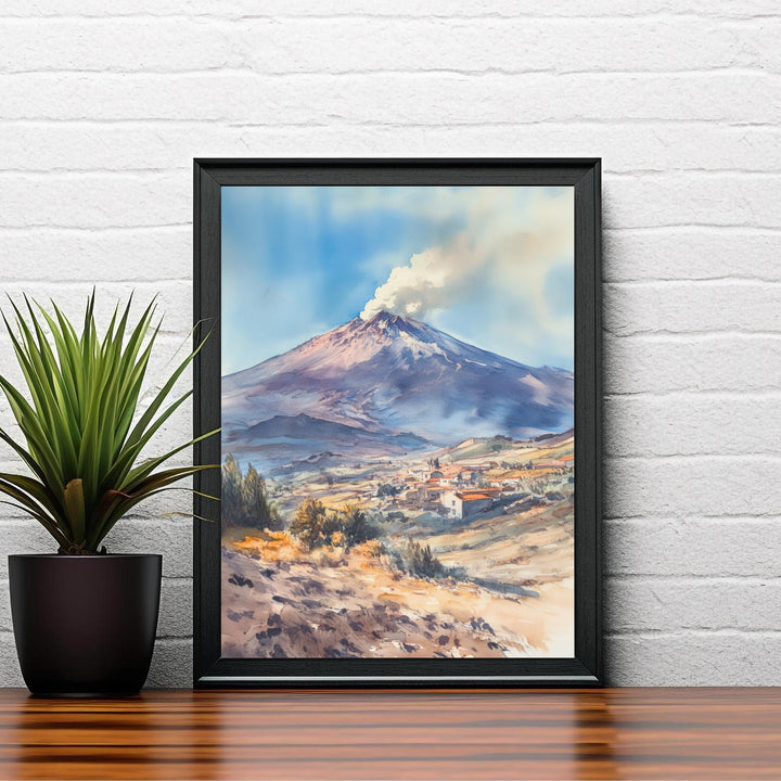 Mount Etna Watercolor Painting Sicily Volcano Art Mount Etna Print Scenic Mountain Decor Gift for Sicily Lovers