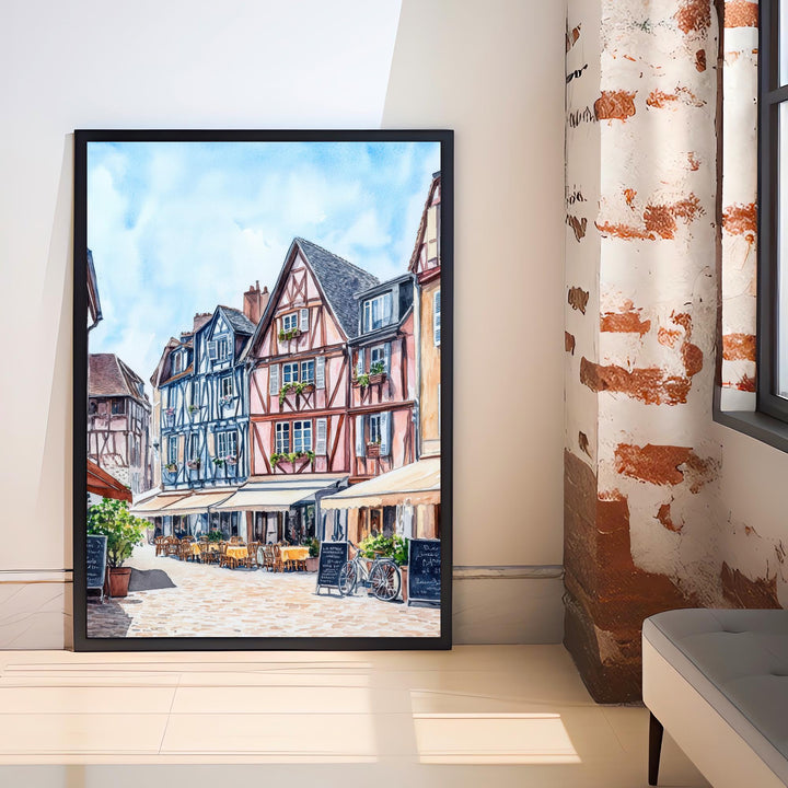 Normandy Watercolor Painting French Coast Art Normandy Print Scenic Beach Village Decor Gift for France Lovers