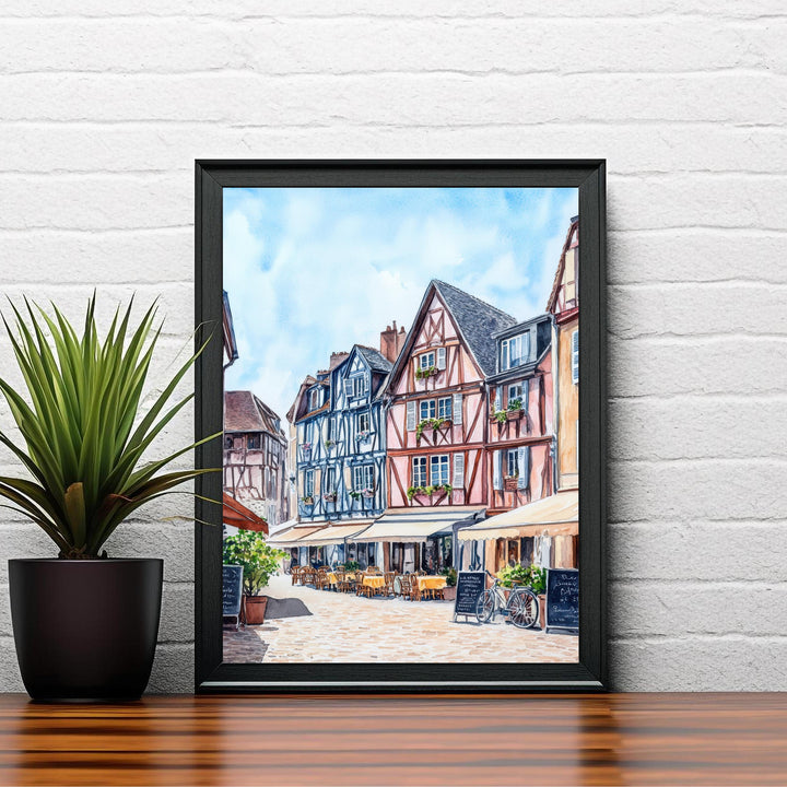 Normandy Watercolor Painting French Coast Art Normandy Print Scenic Beach Village Decor Gift for France Lovers