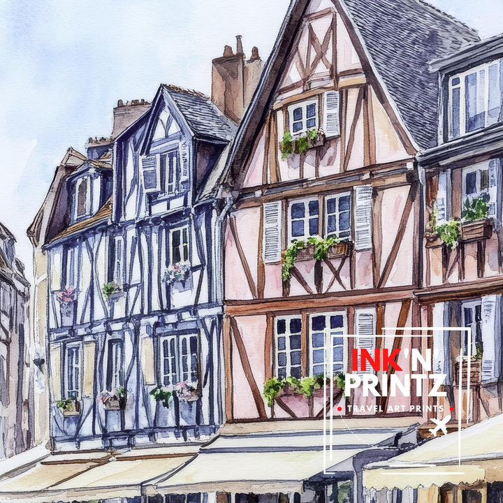 Normandy Watercolor Painting French Coast Art Normandy Print Scenic Beach Village Decor Gift for France Lovers