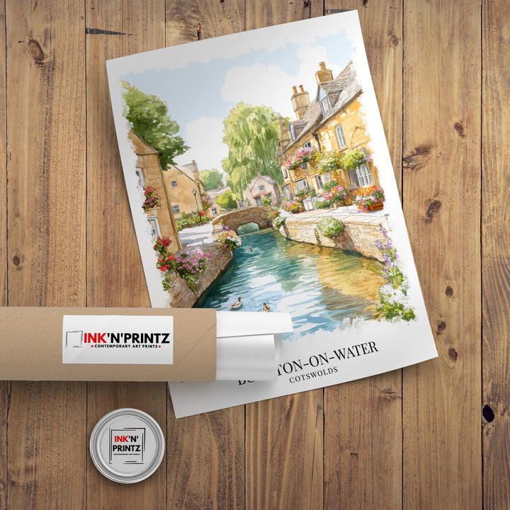 Bourton-on-the-Water Watercolor Painting Cotswold Village Art Bourton Print Scenic River Village Decor