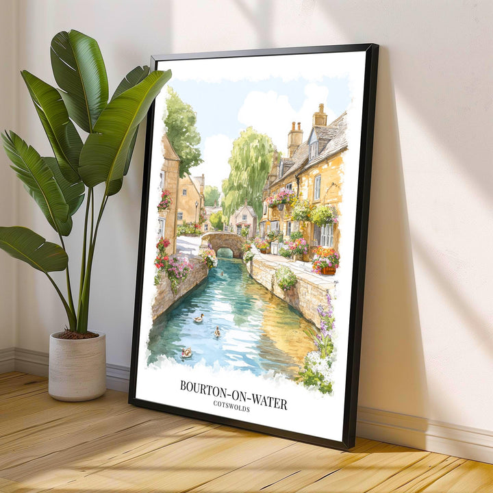Bourton-on-the-Water Watercolor Painting Cotswold Village Art Bourton Print Scenic River Village Decor