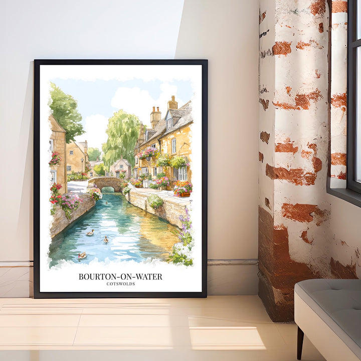 Bourton-on-the-Water Watercolor Painting Cotswold Village Art Bourton Print Scenic River Village Decor