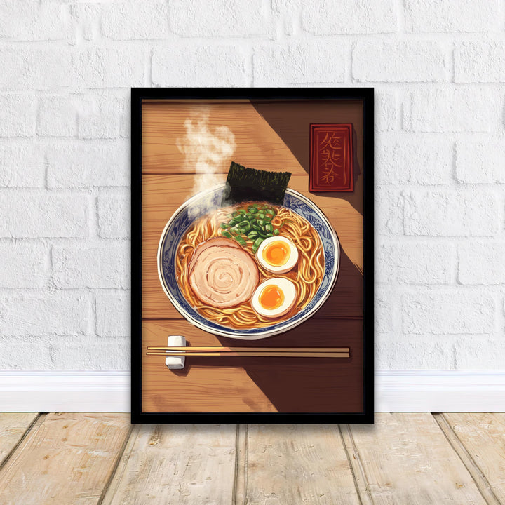Japanese Ramen Bowl Poster Asian Food Wall Art with Egg and Pork Slice Retro Kitchen Noodle Print