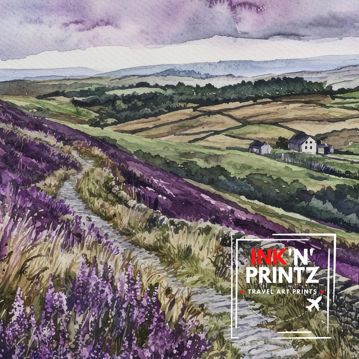 North Yorkshire Watercolor Painting English Countryside Art UK Print Scenic Moors Decor Gift for Nature Lovers