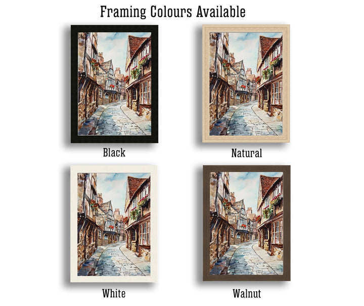 Shambles York Watercolor Painting Historic Street Art Medieval England Decor Gift for History Lovers