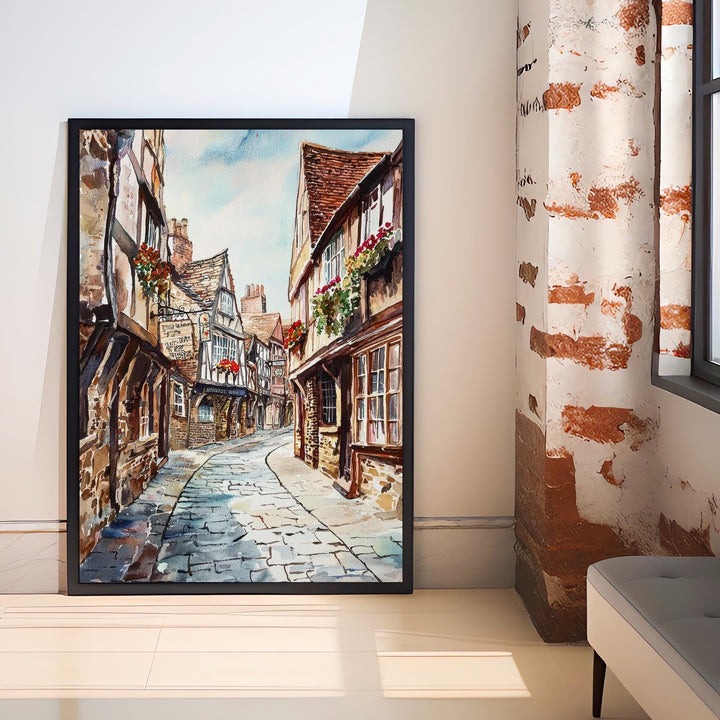 Shambles York Watercolor Painting Historic Street Art Medieval England Decor Gift for History Lovers