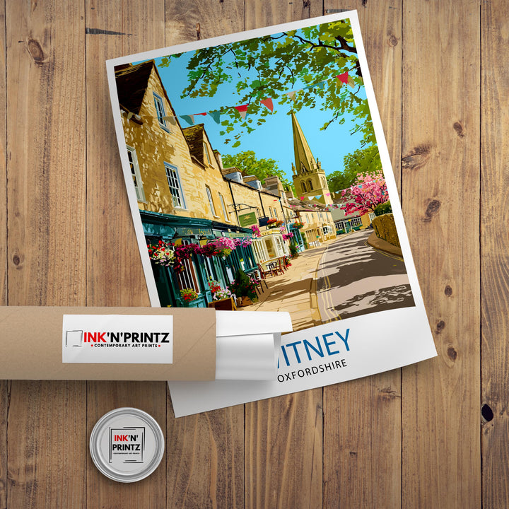 Witney Oxfordshire Travel Poster UK Village Art Witney Print Scenic Oxfordshire Decor Gift for England Lovers