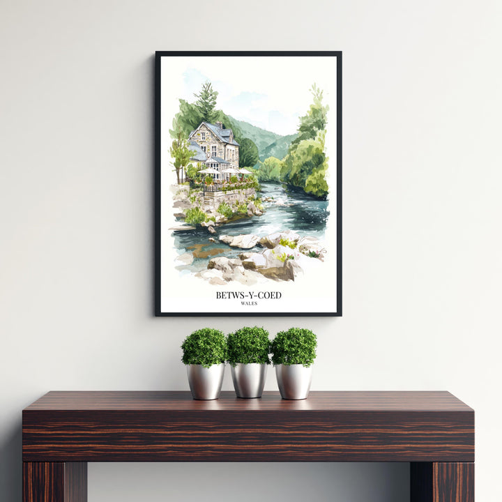 Betws-y-Coed Watercolor Painting Snowdonia Village Art Betws-y-Coed Print Scenic River Decor