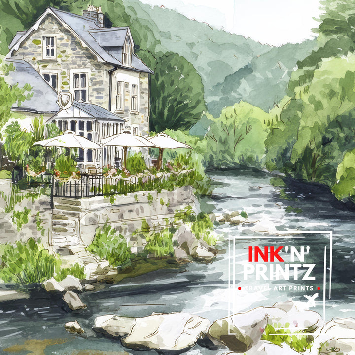 Betws-y-Coed Watercolor Painting Snowdonia Village Art Betws-y-Coed Print Scenic River Decor