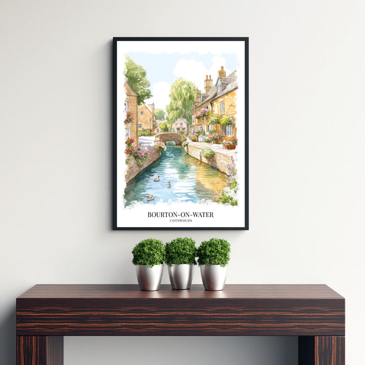 Bourton-on-the-Water Watercolor Painting Cotswold Village Art Bourton Print Scenic River Village Decor