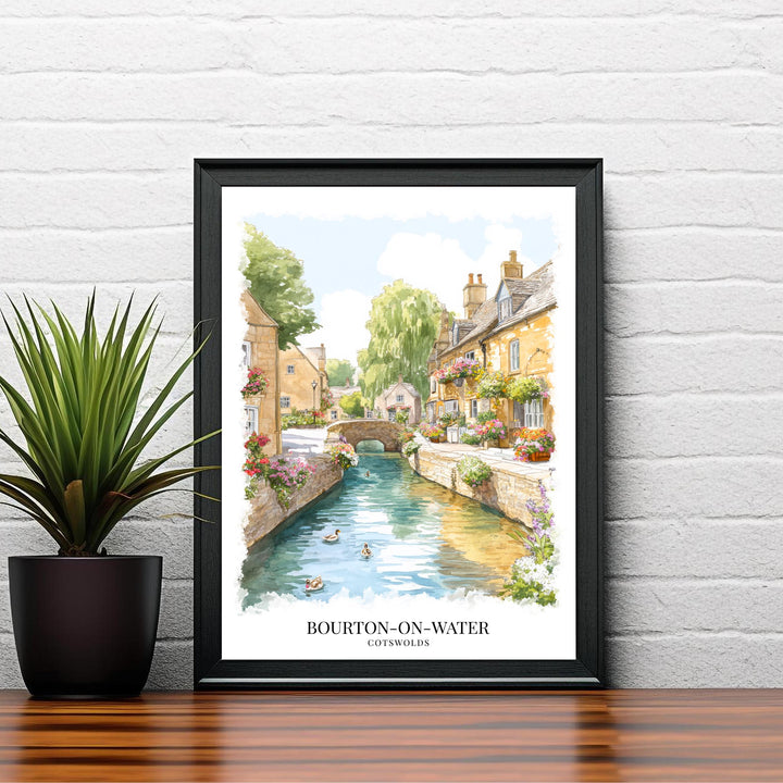 Bourton-on-the-Water Watercolor Painting Cotswold Village Art Bourton Print Scenic River Village Decor