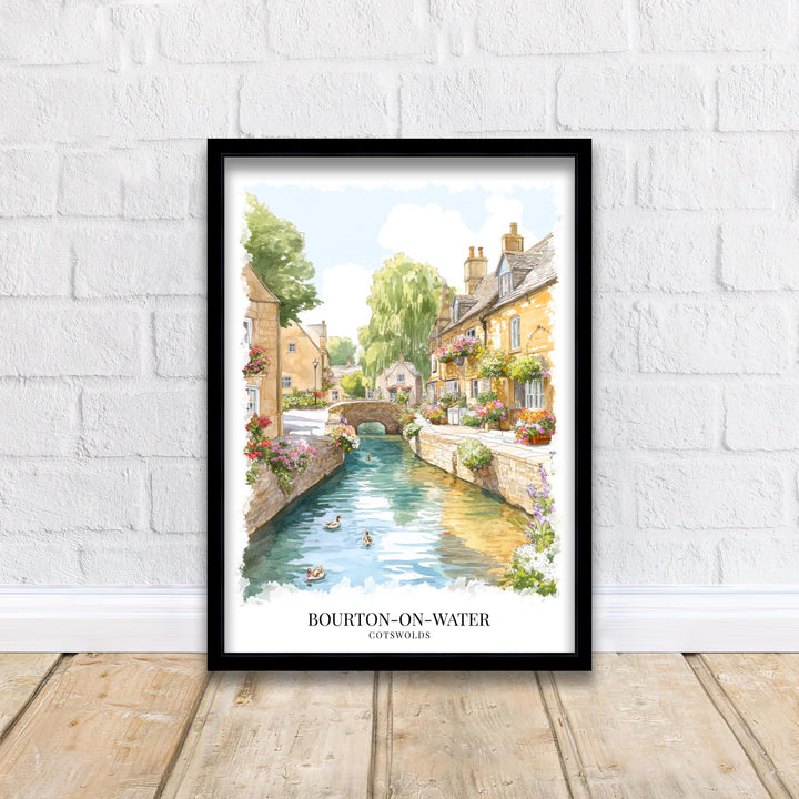 Bourton-on-the-Water Watercolor Painting Cotswold Village Art Bourton Print Scenic River Village Decor