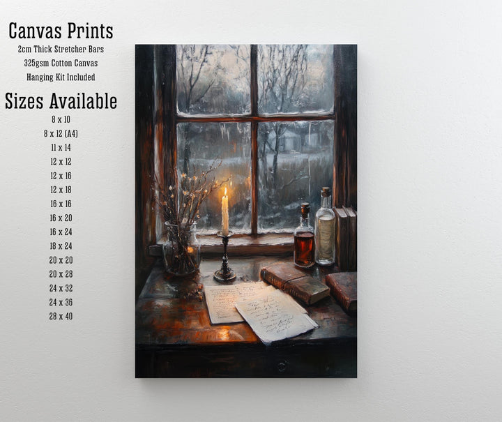 Candelit Writing Desk Poster Dark Academia Decor Vintage Illustration Rustic Wall Art Cozy Study Aesthetic