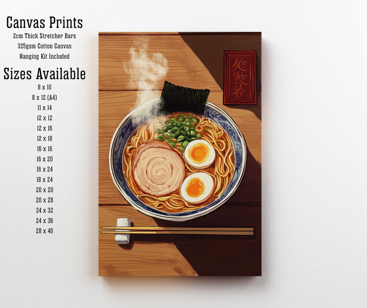Japanese Ramen Bowl Poster Asian Food Wall Art with Egg and Pork Slice Retro Kitchen Noodle Print