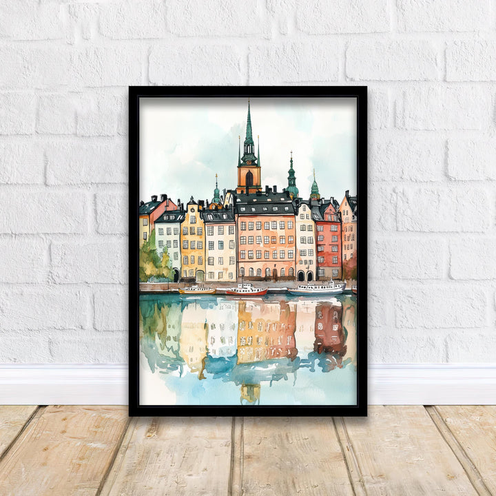 Stockholm Sweden Watercolor Art Print, Gamla Stan Painting, Scandinavia Travel Wall Decor, Cityscape Gift