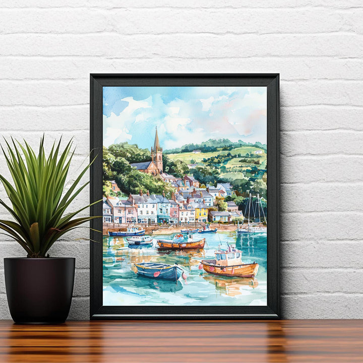 Fowey Cornwall Watercolor Art Print, UK Coastal Painting, English Harbour Wall Decor, Seaside Travel Gift