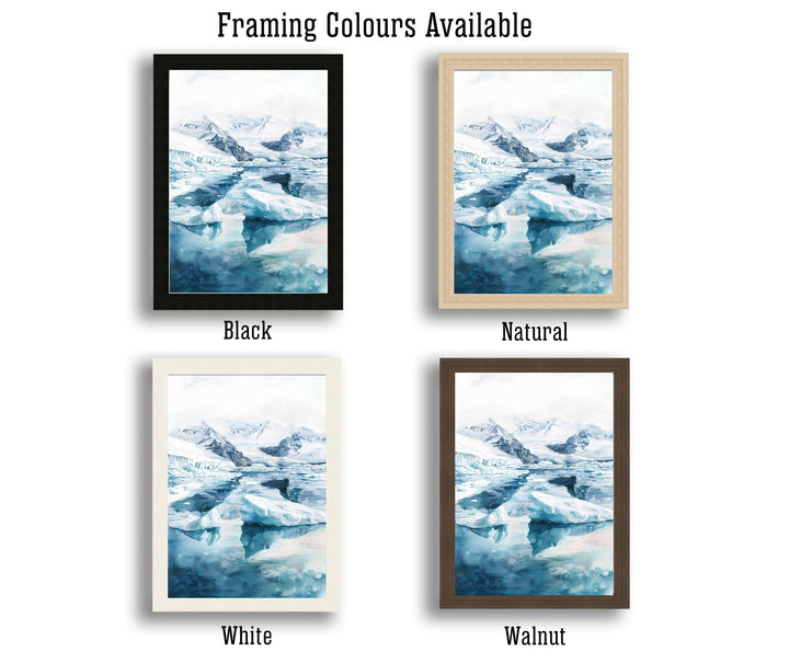 Jokulsarlon Glacier Lagoon Art Print, Iceland Watercolor Painting, Icebergs Wall Decor, Icelandic Travel Gift