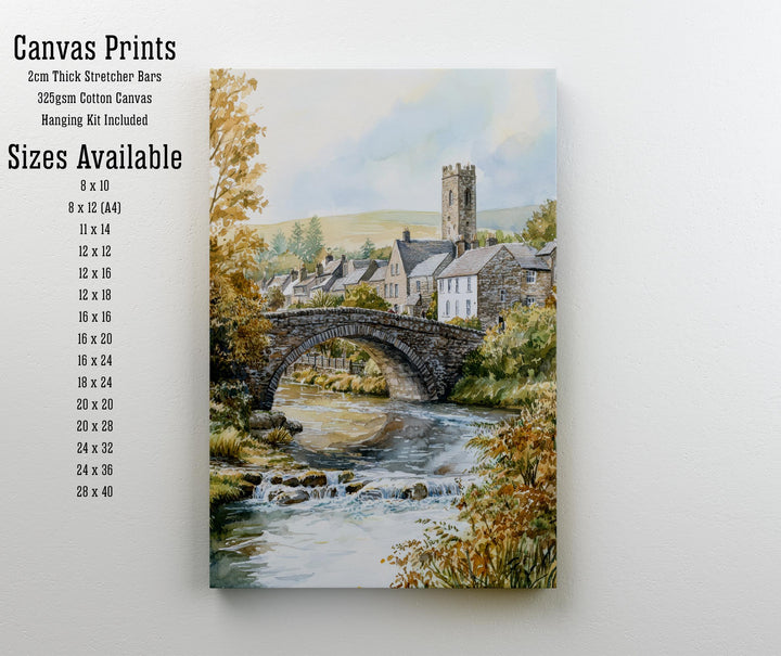 Kirkby Lonsdale Watercolor Art Print, Ruskin's View Painting, Cumbria UK Wall Decor, English Village Gift