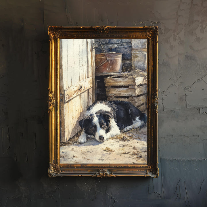 Border Collie Watercolor Print Cottagecore Decor Dark Academia Art Rustic Country Illustration Vintage Wall Art