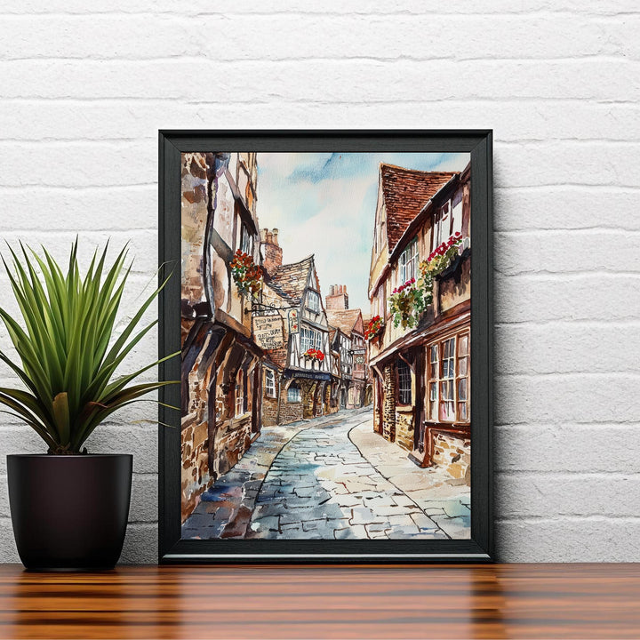 Shambles York Watercolor Painting Historic Street Art Medieval England Decor Gift for History Lovers