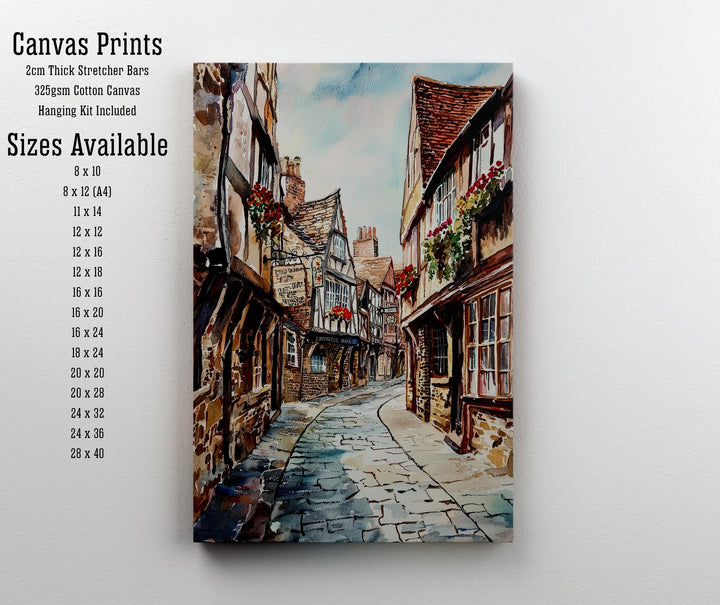 Shambles York Watercolor Painting Historic Street Art Medieval England Decor Gift for History Lovers