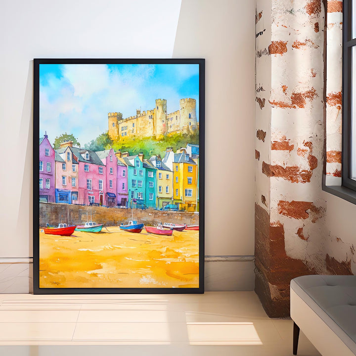 Tenby Wales Travel Poster Print Pembrokeshire Coast Wall Art Seaside Town Decor Gift for UK Beach Lovers and Scenic Coastal Landscape