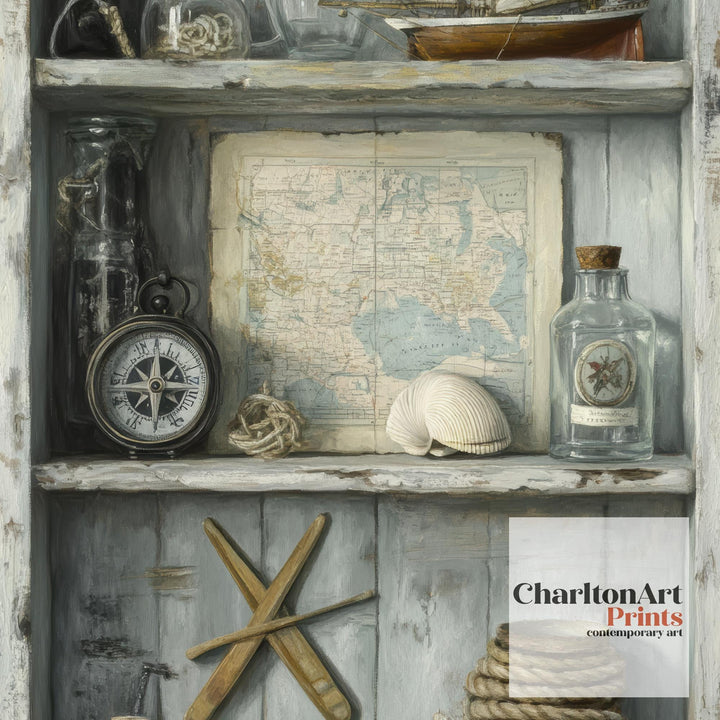 Rustic Coastal Still Life Poster Coastal Decor Vintage Nautical Art Sailor Wall Art Ocean Aesthetic Print
