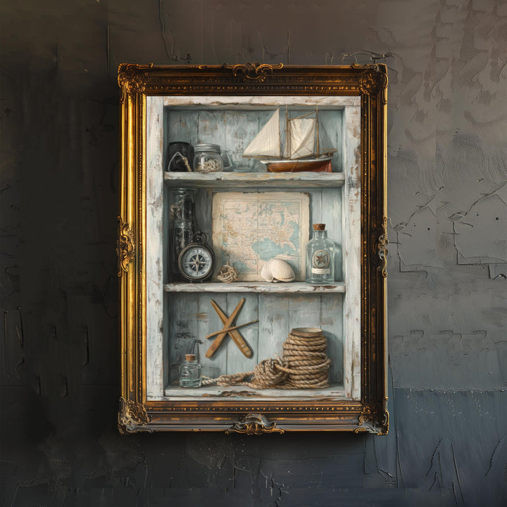 Rustic Coastal Still Life Poster Coastal Decor Vintage Nautical Art Sailor Wall Art Ocean Aesthetic Print