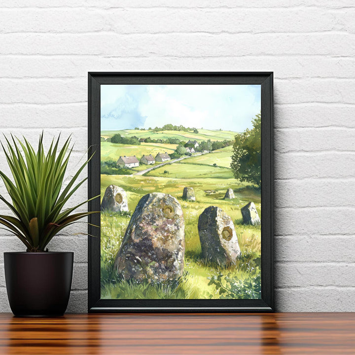 Avebury Stone Circle Watercolor Print Wiltshire Art Decor Ancient Britain Landscape Painting Gift for UK Heritage and History Enthusiasts