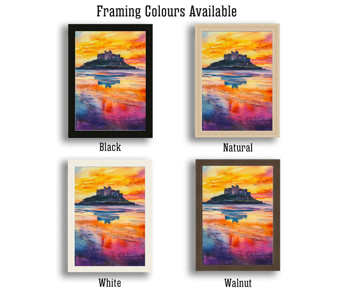 Bamburgh Castle Travel Poster Print Northumberland England Wall Art Coastal Landmark Decor Gift for UK History Lovers and Scenic Landscape