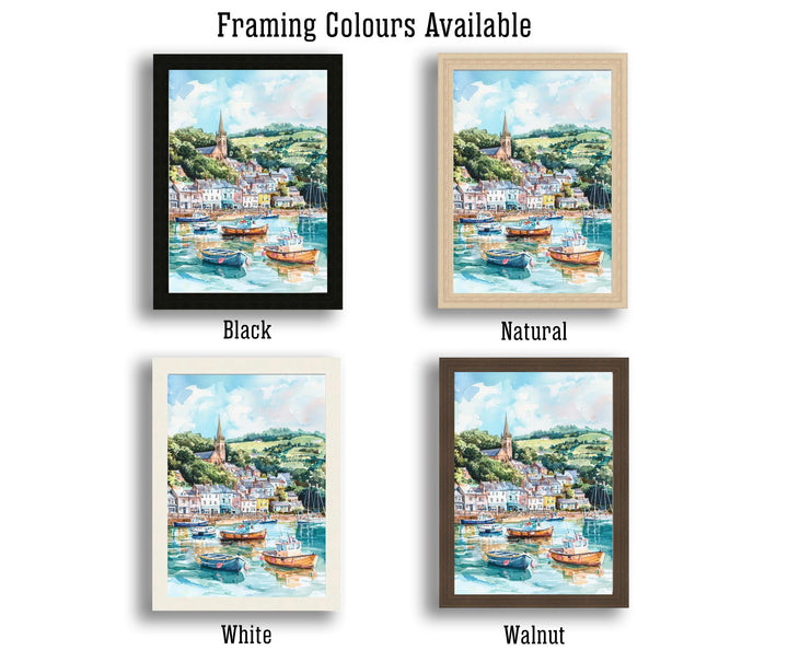 Fowey Cornwall Watercolor Art Print, UK Coastal Painting, English Harbour Wall Decor, Seaside Travel Gift