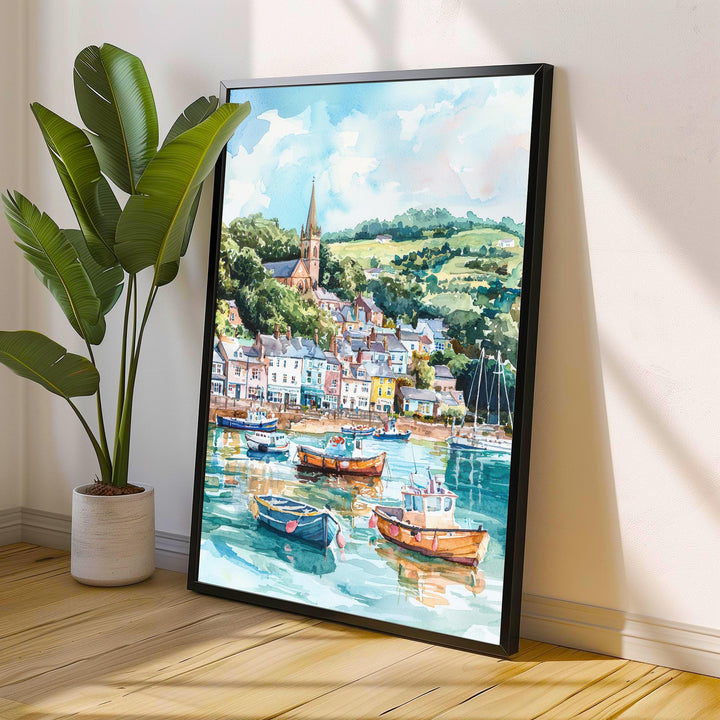 Fowey Cornwall Watercolor Art Print, UK Coastal Painting, English Harbour Wall Decor, Seaside Travel Gift
