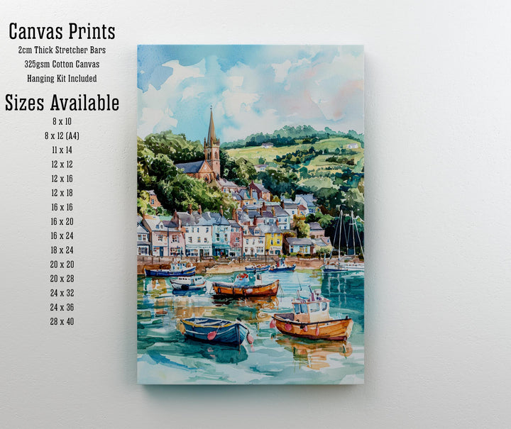Fowey Cornwall Watercolor Art Print, UK Coastal Painting, English Harbour Wall Decor, Seaside Travel Gift