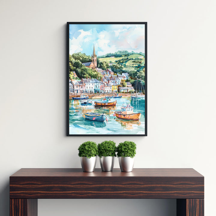 Fowey Cornwall Watercolor Art Print, UK Coastal Painting, English Harbour Wall Decor, Seaside Travel Gift