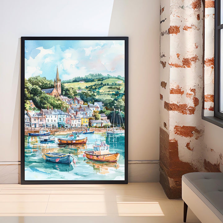 Fowey Cornwall Watercolor Art Print, UK Coastal Painting, English Harbour Wall Decor, Seaside Travel Gift
