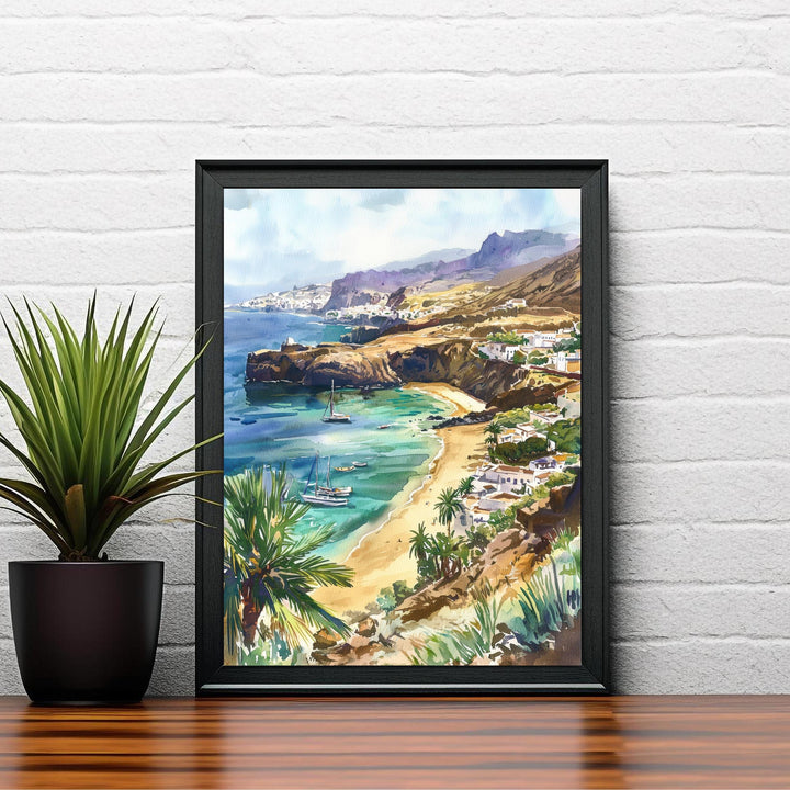 Gran Canaria Watercolor Art Print, Maspalomas Dunes Painting, Canary Islands Wall Decor, Spain Travel Gift