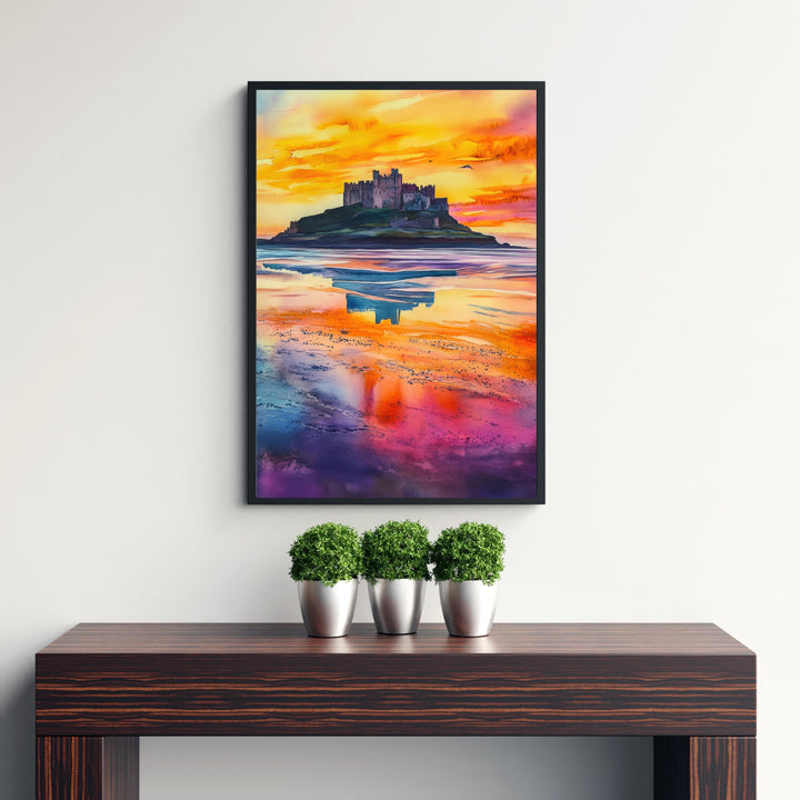 Bamburgh Castle Travel Poster Print Northumberland England Wall Art Coastal Fortress Decor Gift for UK History Lovers and Fans of Scenic