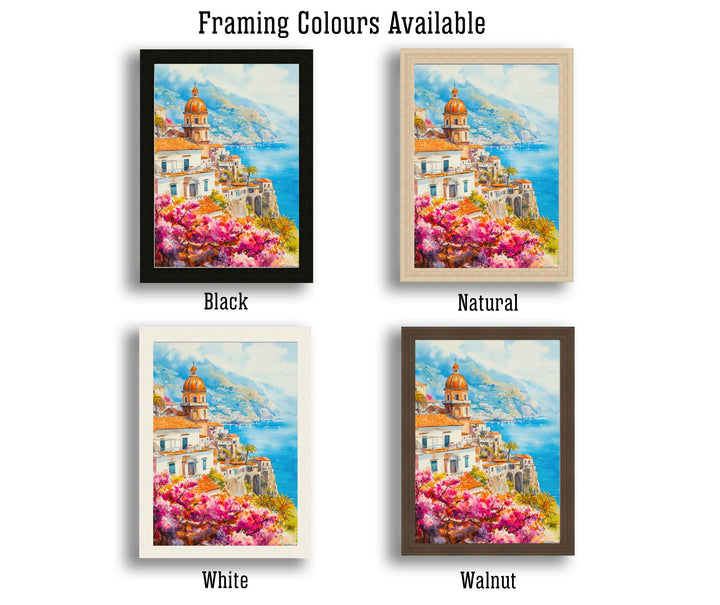 Amalfi Coast Watercolour Painting Poster Italy Wall Art Mediterranean Coastal Print Gift for Europe Lovers and Fans of Scenic Italian