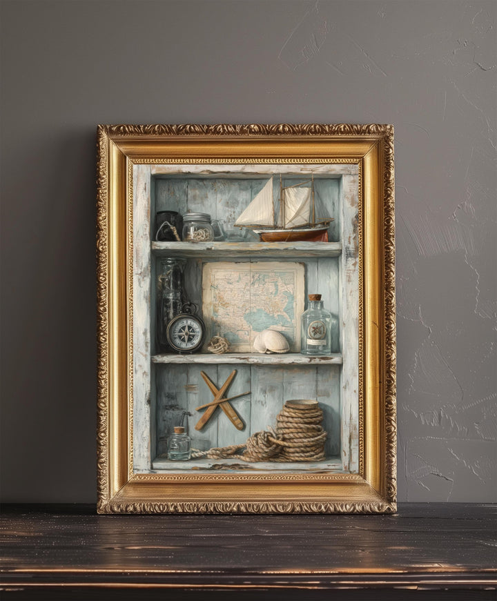Rustic Coastal Still Life Poster Coastal Decor Vintage Nautical Art Sailor Wall Art Ocean Aesthetic Print