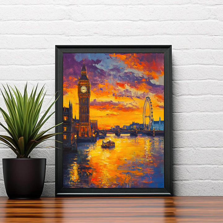 London Skyline Oil Painting Poster England Wall Art City Landmark Print Gift for UK Travel Lovers and Fans of Scenic British Architecture